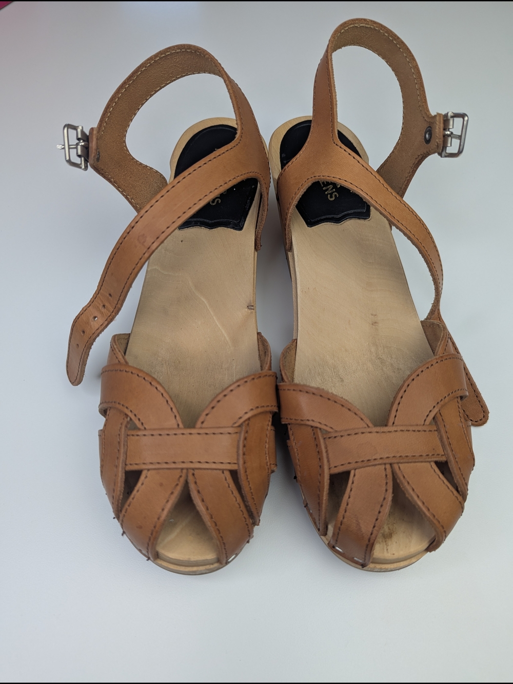 Swedish Hasbeens Kringlan Tan Leather Clog Sandals EU 38 US 7.5